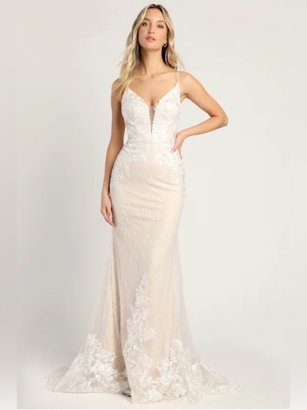 NWT Lulus GLIMMER OF LOVE Lace Mermaid Wedding Dress size Large